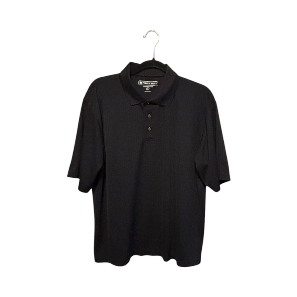 Pebble Beach Black Polo Performance Golf Shirt For Men, Short Sleeve, Size L